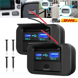 2pcs 12V Auto Dual USB Typ-C Ladegerät Buchse Einbau Steckdose für Wohnwage KFZ - Zdjęcie 1 z 12