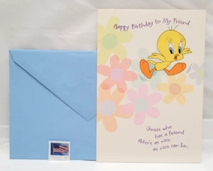 Hallmark Looney Tunes Greeting Card - Happy Birthday Friend - Tweety  w/Stamp - Picture 1 of 4
