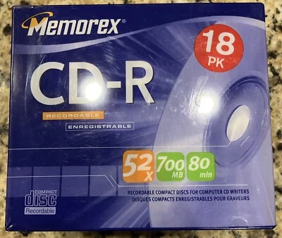 New Memorex CD-R 52x 700MB 80 Min. (18 Pack) Blank CDs Factory Sealed - Image 1 of 4