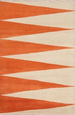 Alfombra oriental Chevron Gabbeh marfil/naranja 4'x6' lana alfombra anudada a mano Foto 1 de 4