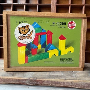 Juego de bloques de construcción de madera Vinatge Heros en caja años 70 Alemania 31 piezas 413 3201 - Imagen 1 de 11