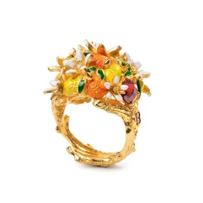 Anello in argento sterling 925 placcato oro e smalti con zirconi cubici - Immagine 1 di 3