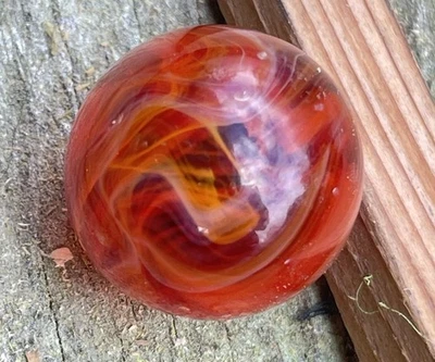 Vintage Christensen Agate Flame Swirl Marble Red Orange CA Shooter - Image 1 of 4