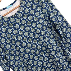 J.McLaughlin Womens XL Catalina Cloth Blue Geometric Print Blouse Top 3/4 Sleeve - Picture 1 of 10