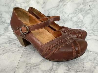 Dansko Brown Leather Mary Jane Mules with Strap sz 39 Crisscross Detail - Image 1 of 4