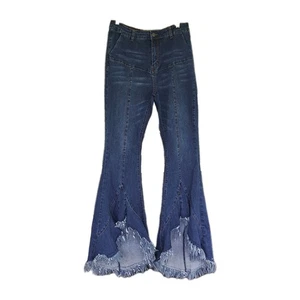 L&B Lucky & Blessed Damen 12 High Rise Flare Frayed Denim Jeans Boho Hippie - Bild 1 von 12