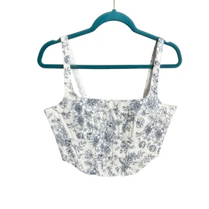 Christian Lacroix Floral Print Crop Top Korsett weiß blau Sommer Coquette Gr. S - Bild 1 von 14