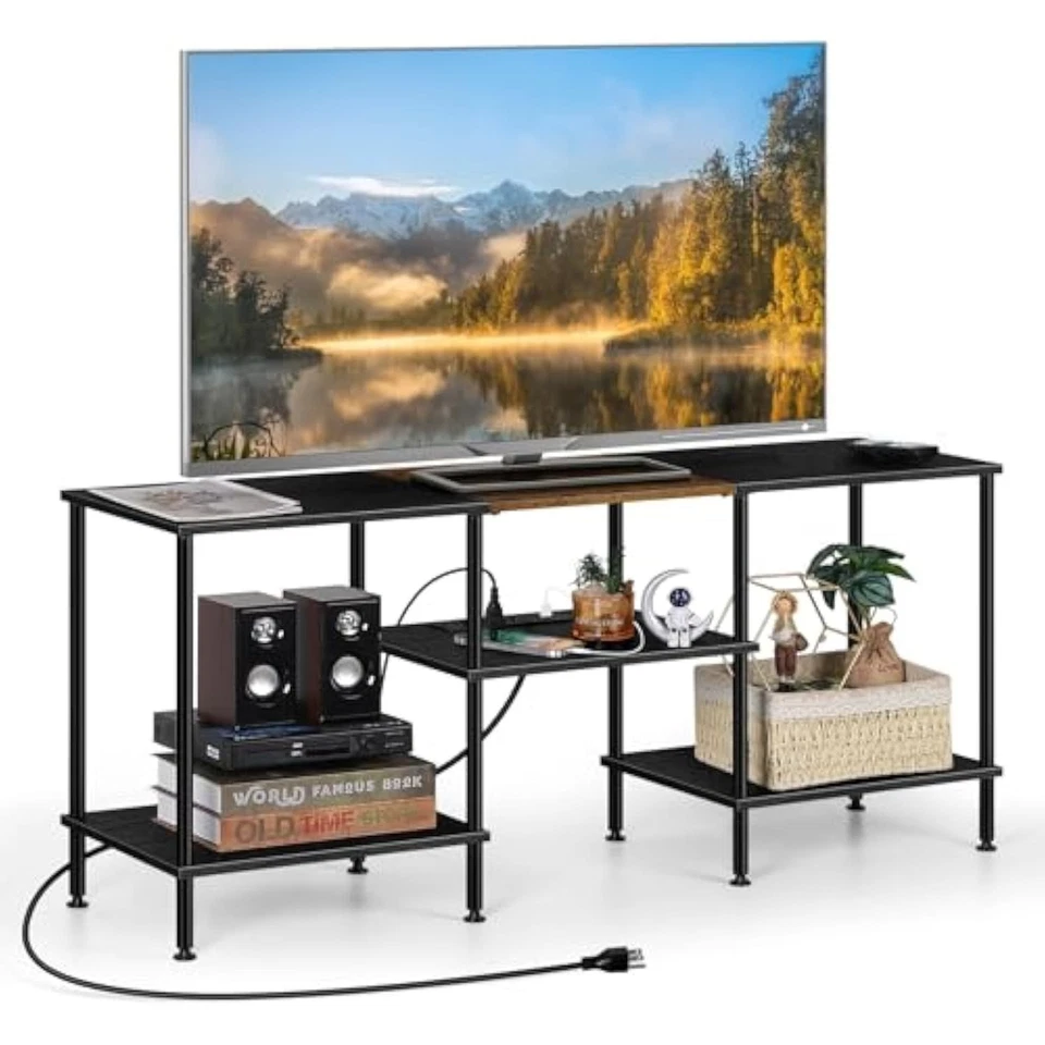 Soporte tv dormitorio negro con tomas de corriente hasta 50 pulgadas tv, pequeño ente Foto 1 de 1