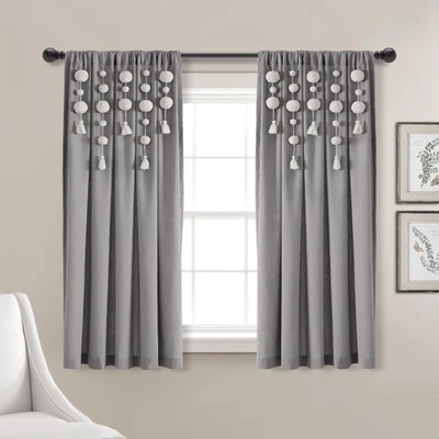 Boho Pom Pom Tassel Linen Textured Window Curtain Panel, Single 52" W x 63" L... - Image 1 of 4