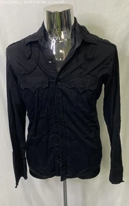 Men's J Steger Black Winged Skull Cross Goth Distressed Button-Up Shirt Size ~L - Picture 1 of 6