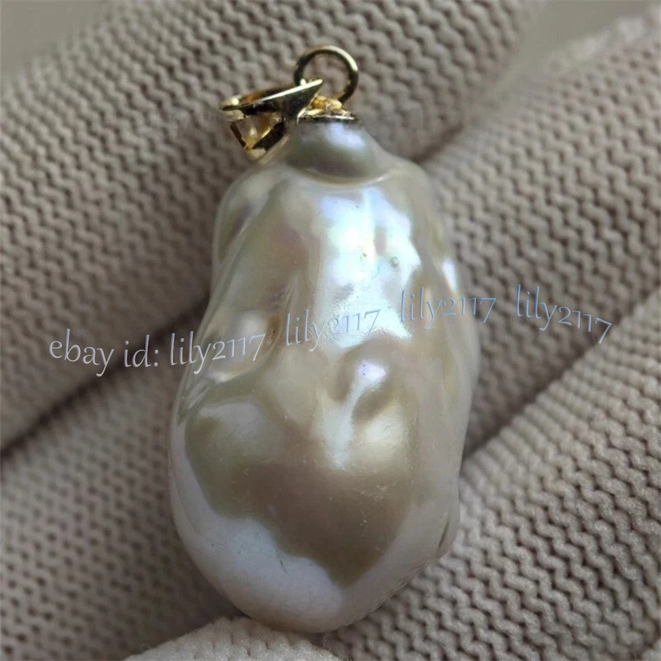 Enorme Pingente de Pérola Barroca Keshi Mar do Sul Branco Natural Real 15-25mm Ouro 14K - Imagem 1 de 4
