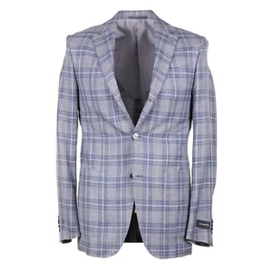 Ermenegildo Zegna Lightweight Gray-Blue Check Wool-Linen-Silk Sport Coat 36R - Picture 1 of 10