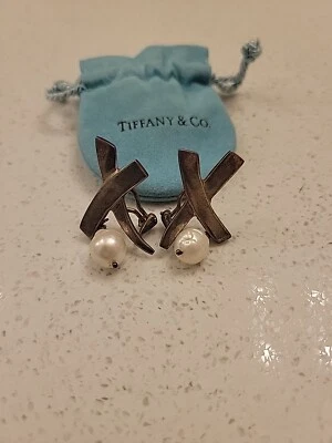 Paloma Picasso Tiffany  Earrings  Cross With Pearl - Image 1 of 4