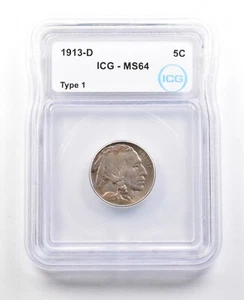 1913-D Indian Head Buffalo Nickel Type 1 MS64 ICG *3555 - Picture 1 of 3