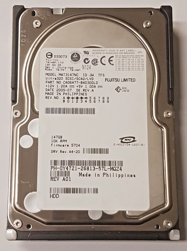 147 GB Fujitsu MAT3147NC Ultra 320 SCSI 10000rpm 8MB HDD 3.5 " Internal Hard - Image 1 of 1