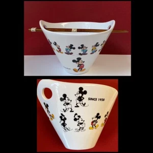 Disney Ramen Bowl Mickey Mouse Thru The Years Chopstick Rice Soup Ceramic 5” H - Picture 1 of 12