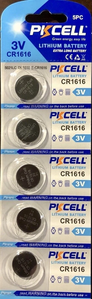 PKCELL CR1616 Coin Cell/Button Lithium Batteries - 5 Count