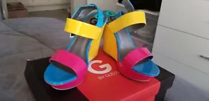Guess Blue, Yellow, Pink Wedge Heels Size 8 Brand New  - Picture 1 of 6