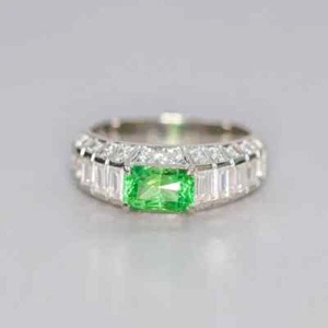 Transparent Light Green Peridot & Bright Cubic Zirconia In 935 Silver Fine Ring - Picture 1 of 8