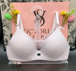 Victoria's Secret leicht gefütterter BH ohne Bügel Baumwolle Logo Hardware 32B meliert pink - Bild 1 von 9