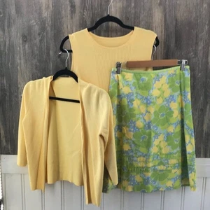 Northern Isles 2 piece yellow & green sweater cardigan skirt set size 8 - Picture 1 of 9