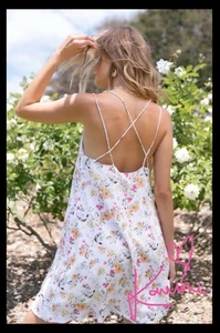 Petal And Pup Jemima Cross Back Mini Slip Dress, White Floral Size XL - Picture 1 of 6
