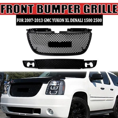 GLOSS BLACK FRONT UPPER+LOWER GRILLE SET FOR 07-13 GMC YUKON XL DENALI 1500 2500 Foto 1 de 4