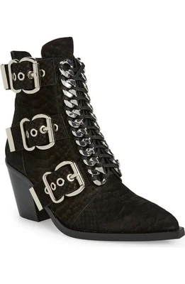 $270 Jeffrey Campbell Caceres Buckle Bootie POINTY SILVER CHAINS 8.5 (TPO17) - Image 1 of 4