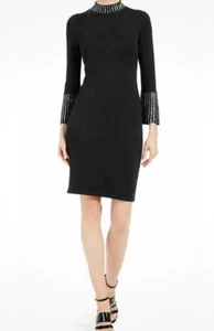Calvin Klein Women Silver Jewels Embellish Sweater Blk Dress Sz PS Bodycon Sexy - Picture 1 of 6