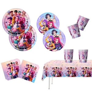 KPop Hunters Party Supplies Set Plates Cups Tablecloth Napkins Themed Party - Picture 1 of 23