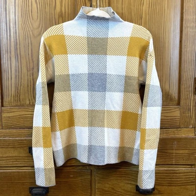 Suéter TAHARI M Cuadros Pastor Cuello Simulado Jersey Dorado Gris Crema Foto 1 de 4