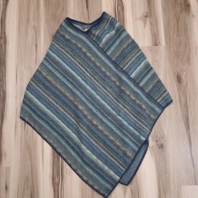 Poncho tejido a mano 100 % andino peruano de alpaca Pure Baby verde azul Foto 1 de 4