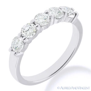 Anillo de boda banda de 5 piedras moissanita brillante oro blanco 14k corte redondo para siempre - Imagen 1 de 3