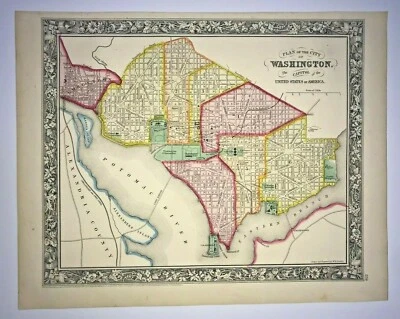 WASHINGTON 1862 AUGUSTUS MITCHELL ANTIGUO PLANO GRABADO SIGLO XIX Foto 1 de 4