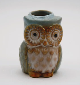 MCM Blue Pottery Owl Toothpick Candlestick Vintage - Picture 1 of 7