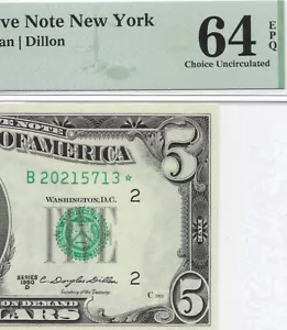 1950D $5 NEW YORK * STAR * ⭐️ FRN. PMG Choice Uncirculated 64 EPQ Banknote. - Picture 1 of 3