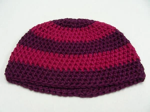 PURPLE/MAGENTA - HAND KNITTED - KIDS ONE SIZE - STOCKING CAP BEANIE HAT! - Picture 1 of 3