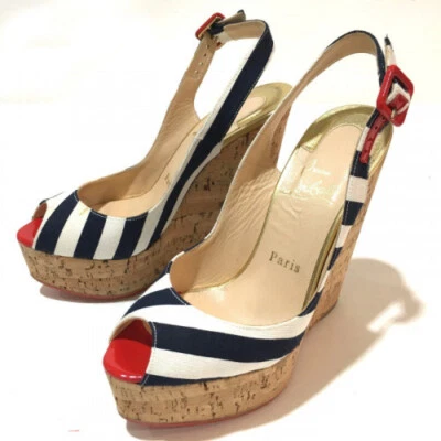Christian Louboutin UNE PLUME SLING 140 pulgadas cuña, rayas US6 en caja LTD de JP Foto 1 de 4
