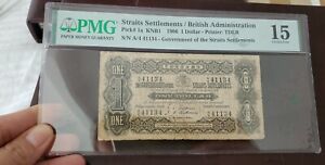 Straits Settlements 1 One Dollar 1906 , P-1a Only 80 PMG Graded 