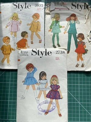 Style x3 Vintage Kids Toddler Age 3 dressmaking patterns Used Blouse Trousers - Image 1 of 4