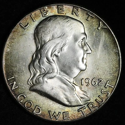 1962 Franklin Silver Half Dollar BU *UNCIRCULATED* MS TONED E309 ACP - Image 1 of 2