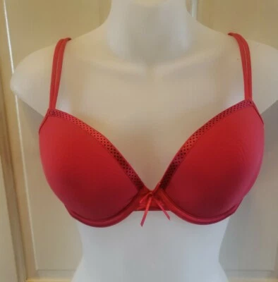 Sutiã Wacoal Feminino EUA Tamanho 34 D Underwire Acabamento de Bolinhas Vermelhas  - Imagem 1 de 4