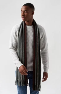 Burgundy And Black Raschel Knitted Scarf With Recycled Polyester Eco Burton Mens - Picture 1 of 6