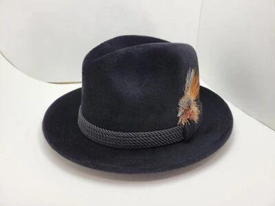 DOBBS HUNTER MOUNTAIN BLACK LONG FUR FELT FEDORA HAT MADE IN USA - Image 1 of 4