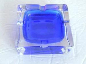 Vintage Cobalt Blue to Clear Glass Table Top Ashtray JG Durand Home Decor MCM - Picture 1 of 7