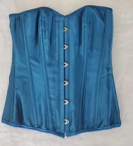 Womens Blue Corset And String Bikini Size Small Boning Ties Hooks Satin Feel - Picture 1 of 16