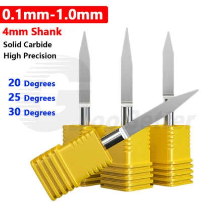4mm Shank 0.1-1mm Carbide Wood Engraving Bit CNC Router Tool 20°/25°/30° V-shape - Image 1 of 4