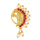 Indian Traditional Maharashtrian Red Stone With Peals Nosering For Women