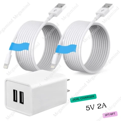 Cargador de pared USB para el hogar AC 5V 2A adaptador enchufe cable USB para iPhone 14 13 12 8 7 6 Foto 1 de 4