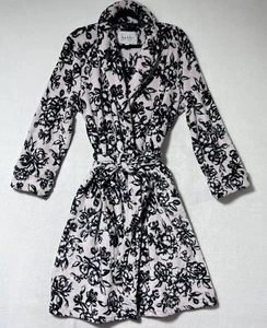 Nicole Miller Plush Belted Bathrobe Short Super Soft Pink Floral Cozy Sz L/XL - Picture 1 of 9